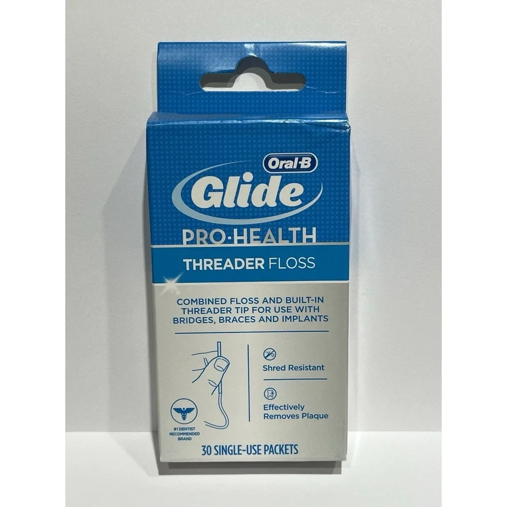 Oral-B Glide Pro-Health Threader Floss 30 Single Use Packets Shred Resistant